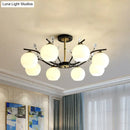 DecorBites™ Modernist Semi Flush Mount Ceiling Light - Cream/Clear Glass - Black and Gold - Crystal Accent - 8-Bulb