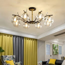 DecorBites™ Modernist Semi Flush Mount Ceiling Light - Cream/Clear Glass - Black and Gold - Crystal Accent - 8-Bulb