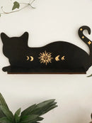 DecorBites™ Moon Phase Black Cat Wooden Shelf