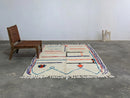 Handmade moroccan cream geometric pure natural wool rug bedroom