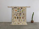 Handmade moroccan azilal rug beige geometric bedroom wool carpet