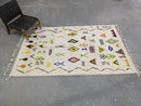 Handmade moroccan azilal rug beige geometric bedroom wool carpet