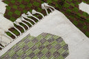Traditional moroccan handmade cream & green azilal rug bedroom decor