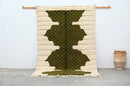 Traditional moroccan handmade cream & green azilal rug bedroom decor