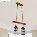 Rustic wood design black lantern island light kitchen pendant