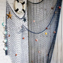 Nautical theme beige & navy blue fishing net wall decor living room