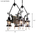 DecorBites™ Nautical Wood Board Black Island Lamp - 4-Light Linear Suspension Lighting with Lantern and Hemp Rope