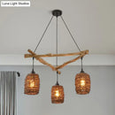 Rustic brown branch ceiling light – bedroom woven wicker chandelier