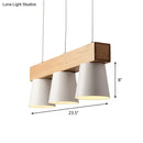 DecorBites™ Nordic Metal 3-Head Conical Frustum Pendant Light - White Island Suspension Lamp with Wood Beam
