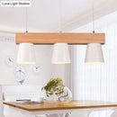 DecorBites™ Nordic Metal 3-Head Conical Frustum Pendant Light - White Island Suspension Lamp with Wood Beam
