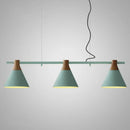 DecorBites™ Nordic Style Adjustable Hanging Pendant Light with 3 Conical Metal Shades in Wood