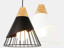Modern white conical wood hanging lights kitchen wire cage pendant