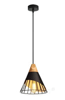 Modern white conical wood hanging lights kitchen wire cage pendant
