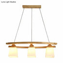 Nordic wood dining room ceiling light with white glass shade
