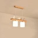 DecorBites™ Nordic Wood Pendant Light with Opal Glass Cylinder and Resin Bird Decor