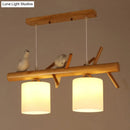 DecorBites™ Nordic Wood Pendant Light with Opal Glass Cylinder and Resin Bird Decor