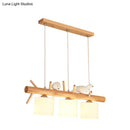 DecorBites™ Nordic Wood Pendant Light with Opal Glass Cylinder and Resin Bird Decor