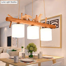 DecorBites™ Nordic Wood Pendant Light with Opal Glass Cylinder and Resin Bird Decor