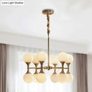 DecorBites™ Opal Glass Chandelier Light with 12/16 Brass Globe Heads – Postmodern Ceiling Hanging Lamp