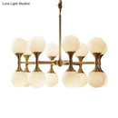 DecorBites™ Opal Glass Chandelier Light with 12/16 Brass Globe Heads – Postmodern Ceiling Hanging Lamp