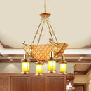 DecorBites™ Orange Glass Island Pendant Light w/ Fish/Guitar Design - Farm Gold Kerosene Hanging Lamp Kit