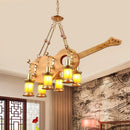 DecorBites™ Orange Glass Island Pendant Light w/ Fish/Guitar Design - Farm Gold Kerosene Hanging Lamp Kit