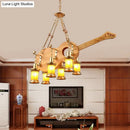 DecorBites™ Orange Glass Island Pendant Light w/ Fish/Guitar Design - Farm Gold Kerosene Hanging Lamp Kit