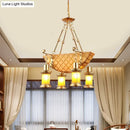 DecorBites™ Orange Glass Island Pendant Light w/ Fish/Guitar Design - Farm Gold Kerosene Hanging Lamp Kit