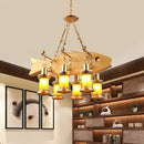 DecorBites™ Orange Glass Island Pendant Light w/ Fish/Guitar Design - Farm Gold Kerosene Hanging Lamp Kit