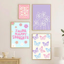 DecorBites™ Pastel Purple Smiley Flower Canvas Wall Art