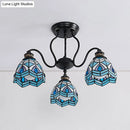 DecorBites™ Peacock Stained Glass Semi Flush Light with 3 Lights – Traditional Bowl Style