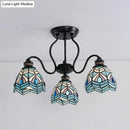 DecorBites™ Peacock Stained Glass Semi Flush Light with 3 Lights – Traditional Bowl Style