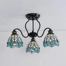 DecorBites™ Peacock Stained Glass Semi Flush Light with 3 Lights – Traditional Bowl Style