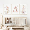 DecorBites™ Personalized Pink Floral Nursery Wall Art