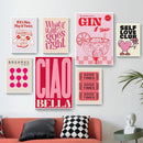 Modern ciao bella pink cartoon print canvas – bedroom wall art