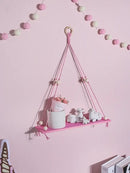 DecorBites™ Pink/Green Wooden Wall Shelf for Kids Room