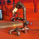 DecorBites™ Pipe Man Industrial Metal Night Light - Rust Red Table Lamp with 1 Bulb for Bedroom