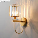 DecorBites™ Postmodern Gold Cylindrical Crystal Wall Sconce with Curved Arm