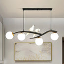 DecorBites™ Postmodern Island Lamp Tree Branch Hanging Light with Glass Shades and Bird Deco – 4-Bulb Design