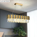 DecorBites™ Postmodern K9 Crystal Linear Island Light with 10 Bulbs - Black and Gold Dining Room Hanging Lamp