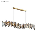 DecorBites™ Postmodern Smoke Grey Glass Leaf Suspension Lamp – Gold Restaurant Island Light