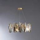 DecorBites™ Postmodern Smoke Grey Glass Leaf Suspension Lamp – Gold Restaurant Island Light
