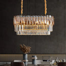 DecorBites™ Rectangular Dining Room Pendant - 3-Tier Amber/Smoke Gray Crystal Block - Contemporary Island Lamp - 12-Light