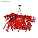 DecorBites™ Red Metal Island Ceiling Light with Diamond Cage - 3-Head Industrial Suspension Lamp