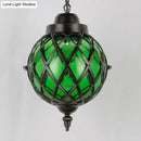 DecorBites™ Restaurant Pendant Lighting: Moroccan Black Ceiling Light with Globe Amber/Green/Purple Glass Shade - 1 Light