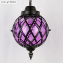 DecorBites™ Restaurant Pendant Lighting: Moroccan Black Ceiling Light with Globe Amber/Green/Purple Glass Shade - 1 Light