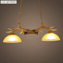 DecorBites™ Retro Dome Pendant Light with Beige Glass and Decorative Deer Horn - Set of 2