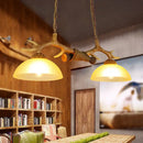 DecorBites™ Retro Dome Pendant Light with Beige Glass and Decorative Deer Horn - Set of 2