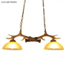DecorBites™ Retro Dome Pendant Light with Beige Glass and Decorative Deer Horn - Set of 2