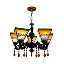 DecorBites™ Retro Geometric Stained Glass Chandelier with Crystal Pendants - 5 Bulbs in Yellow/Blue for Bedroom